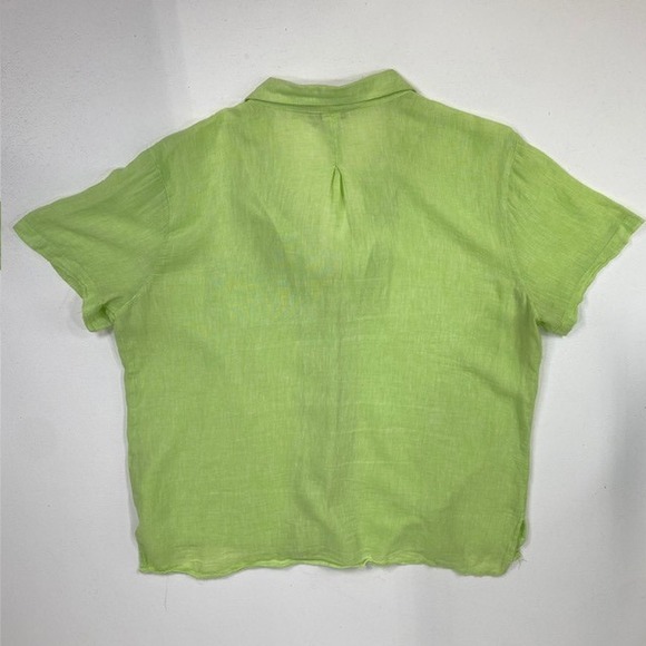 Hester & Orchard Linen Blend Bright Green Button‎ Down Short Sleeve Shirt XL - Picture 6 of 7